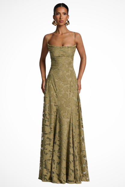 Women's Floral Lace Maxi Dress | Elegant Cowl Neck Formal Gown 2