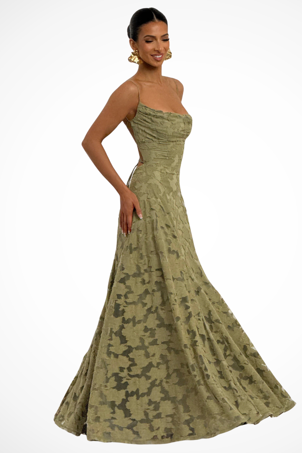 Women's Floral Lace Maxi Dress | Elegant Cowl Neck Formal Gown 3