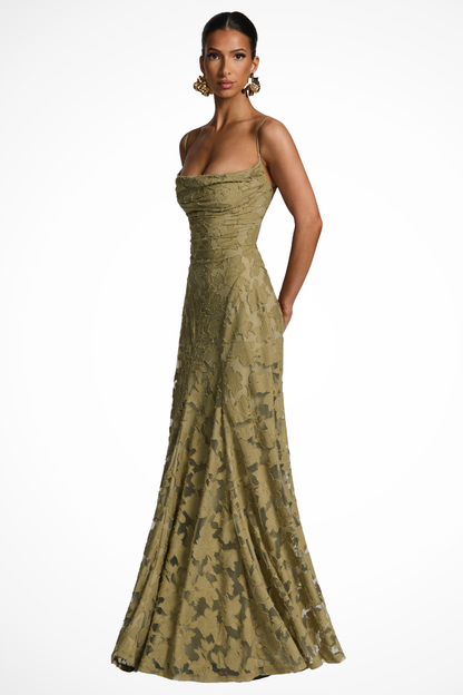 Women's Floral Lace Maxi Dress | Elegant Cowl Neck Formal Gown 4