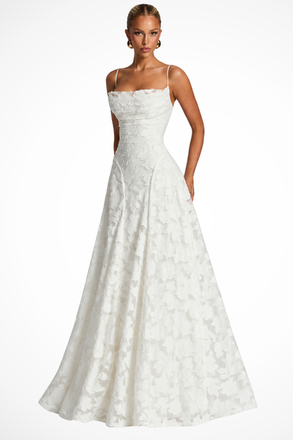 Women's Floral Lace Maxi Dress | Elegant Cowl Neck Formal Gown 9