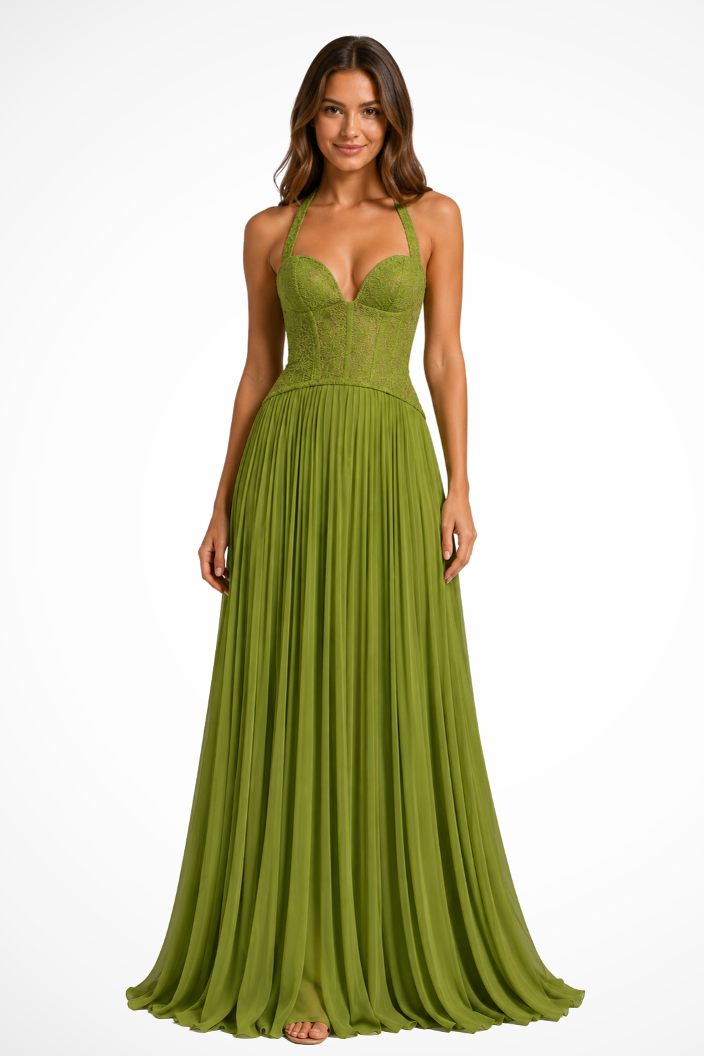 Women's Lace Corset Maxi Dress | Elegant Halter Neck Formal Gown 0