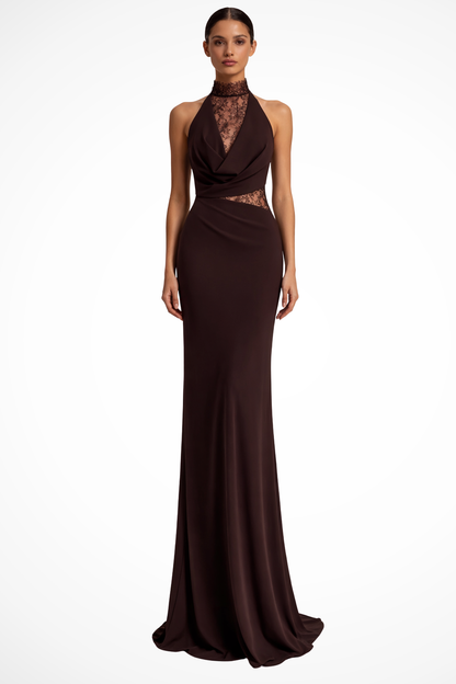 Women's Lace Maxi Dress | Elegant Halter Neck Formal Gown 0