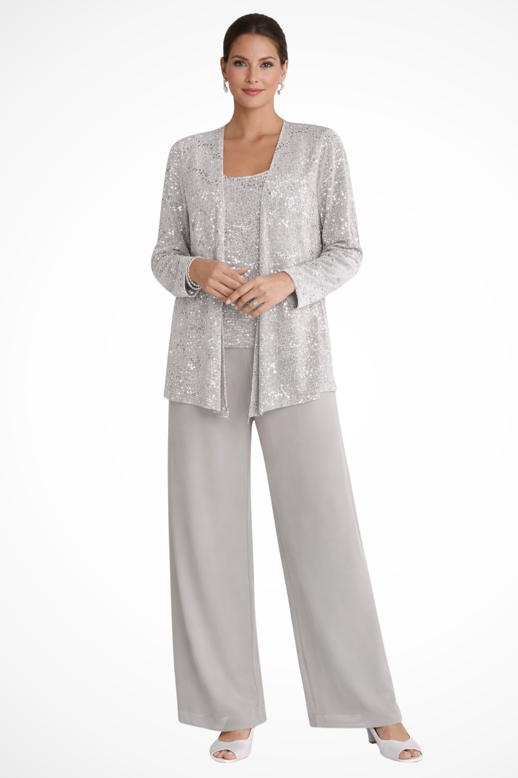 Women's Lace Sequin Three-Piece Suit | Elegant Wide Leg Wedding Guest Outfit 0