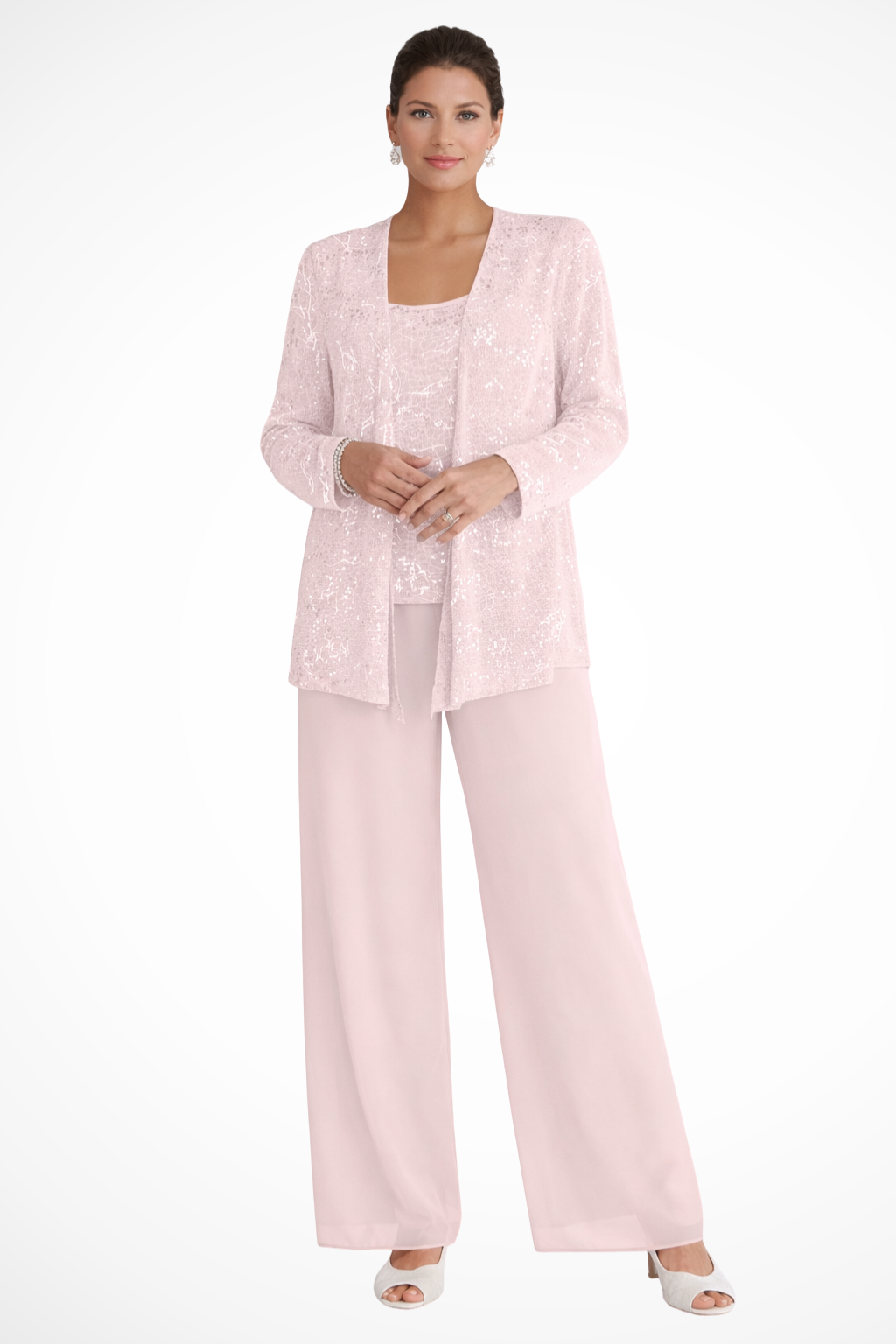Women's Lace Sequin Three-Piece Suit | Elegant Wide Leg Wedding Guest Outfit 10