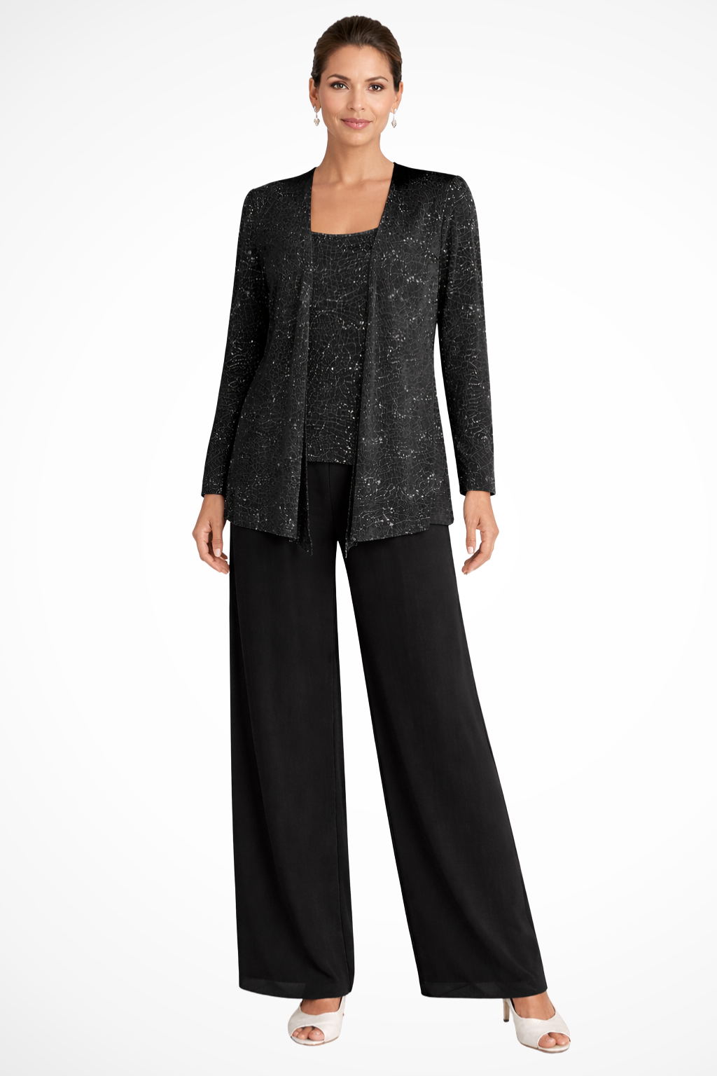Women's Lace Sequin Three-Piece Suit | Elegant Wide Leg Wedding Guest Outfit 4