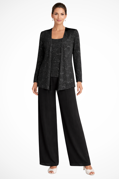 Women's Lace Sequin Three-Piece Suit | Elegant Wide Leg Wedding Guest Outfit 4