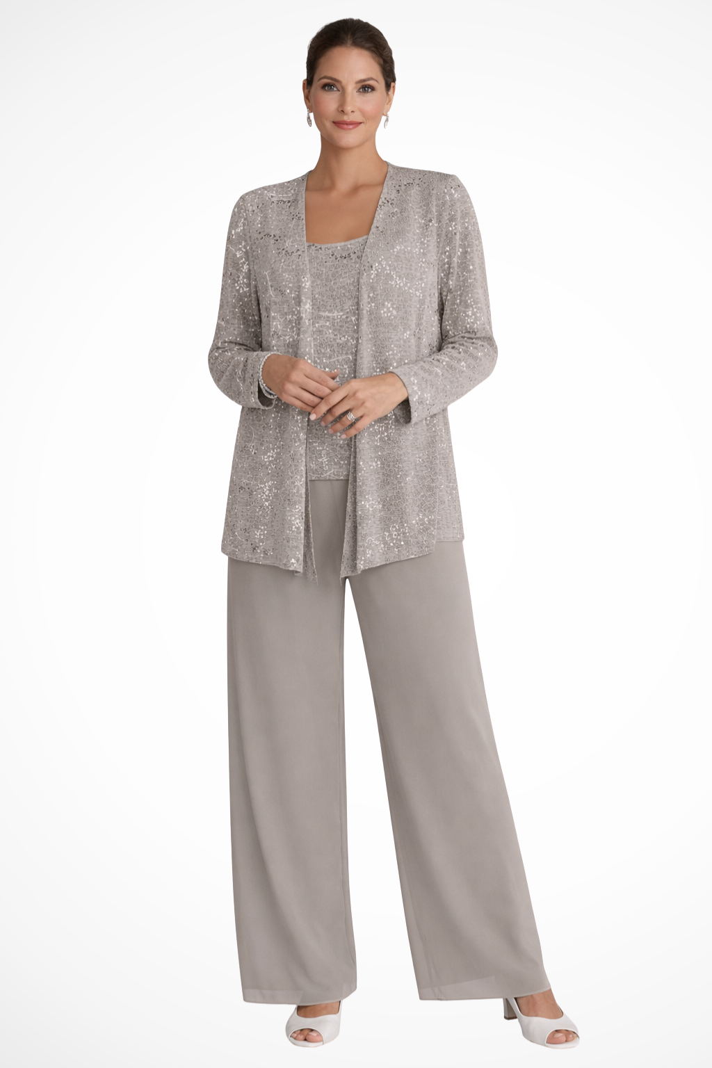 Women's Lace Sequin Three-Piece Suit | Elegant Wide Leg Wedding Guest Outfit 8