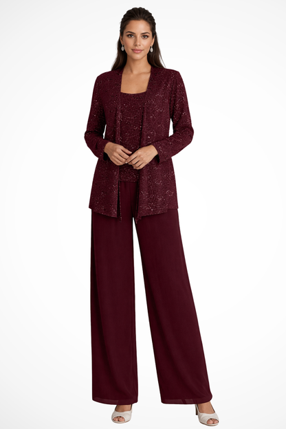 Women's Lace Sequin Three-Piece Suit | Elegant Wide Leg Wedding Guest Outfit 9