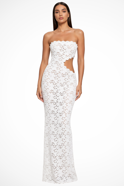 Women's Lace Strapless Maxi Dress | Elegant Summer Evening Gown 0