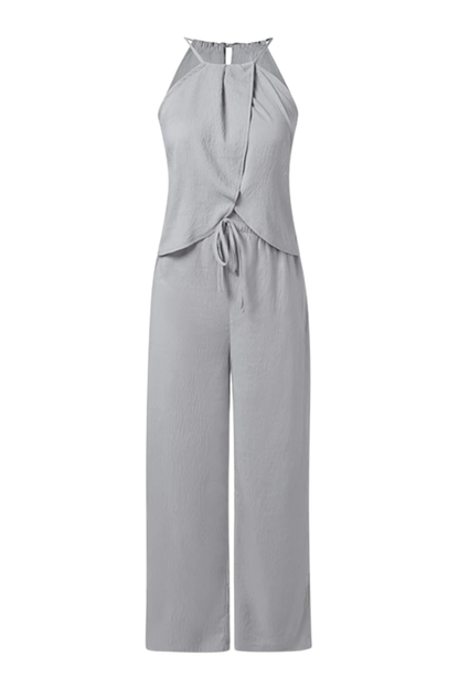 Women's Lightweight Fabric Two Piece Set | Stylish Halter Neck Top and Wide-Leg Trousers 6
