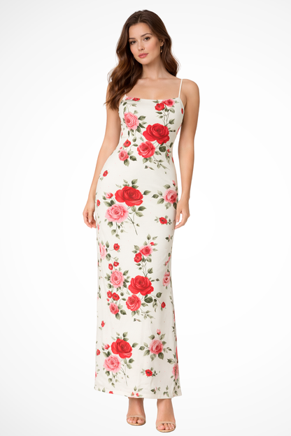 Women's Lightweight Floral Print Maxi Dress | Elegant Spaghetti Strap Summer Gown 0
