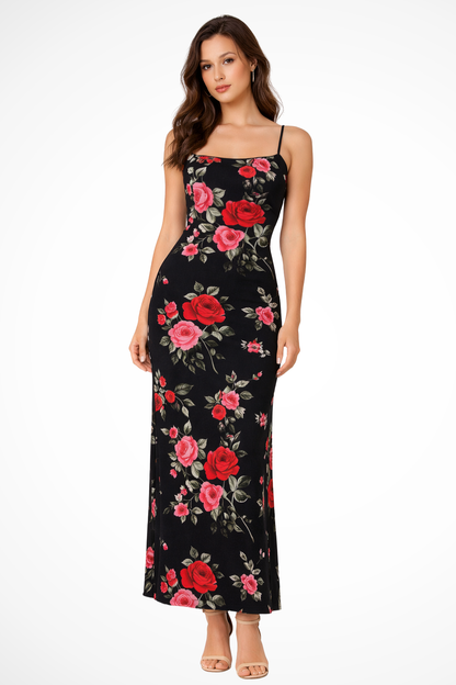 Women's Lightweight Floral Print Maxi Dress | Elegant Spaghetti Strap Summer Gown 1