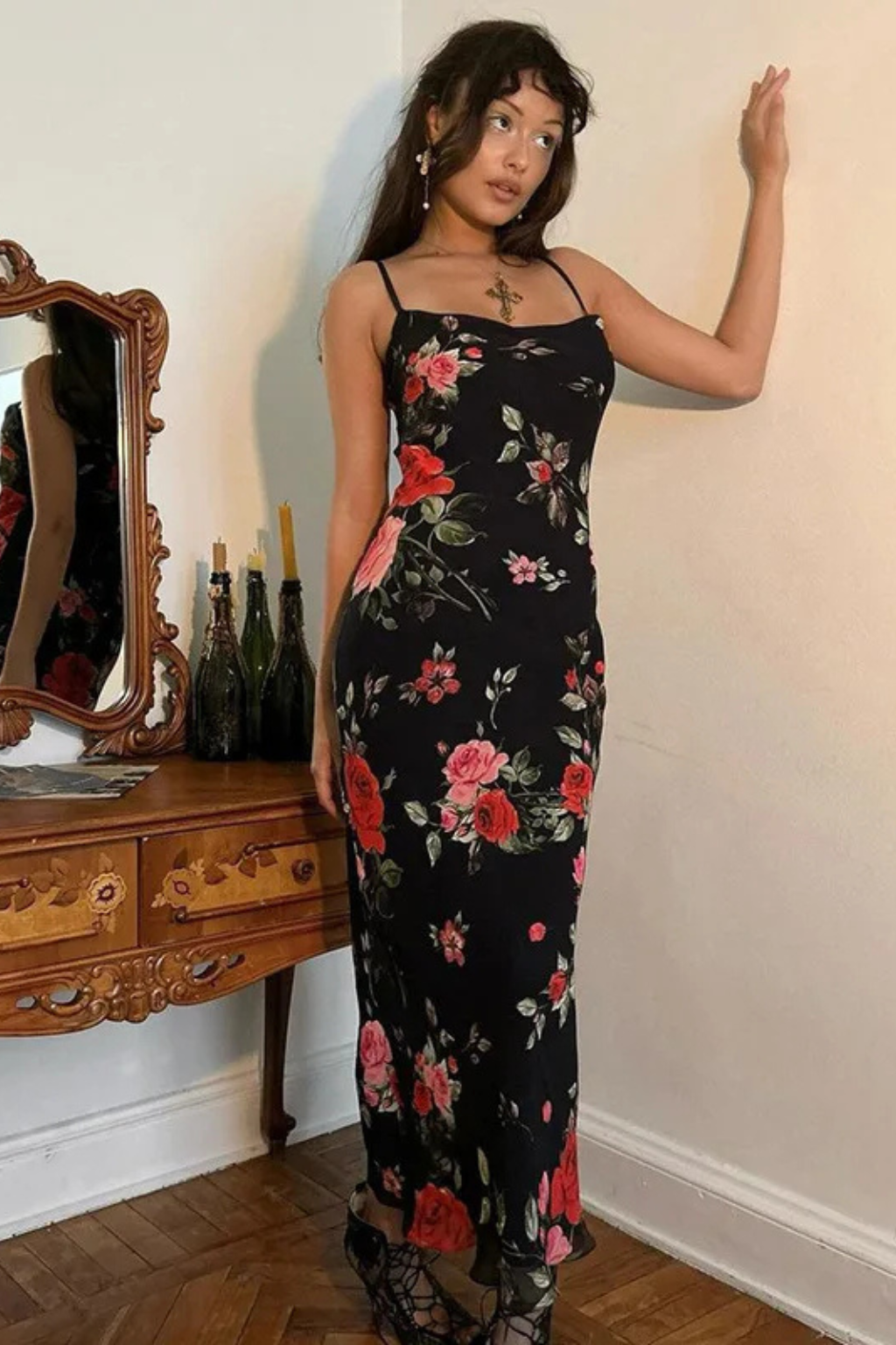 Women's Lightweight Floral Print Maxi Dress | Elegant Spaghetti Strap Summer Gown 6