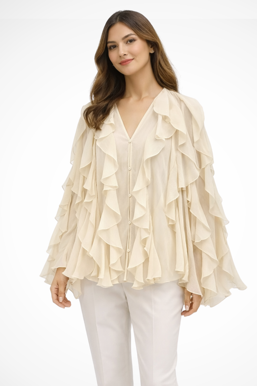 Women's Lightweight Layered Ruffle Blouse | Elegant Long Sleeve Summer Top 0