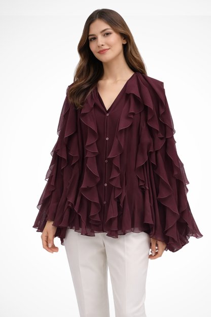 Women's Lightweight Layered Ruffle Blouse | Elegant Long Sleeve Summer Top 1