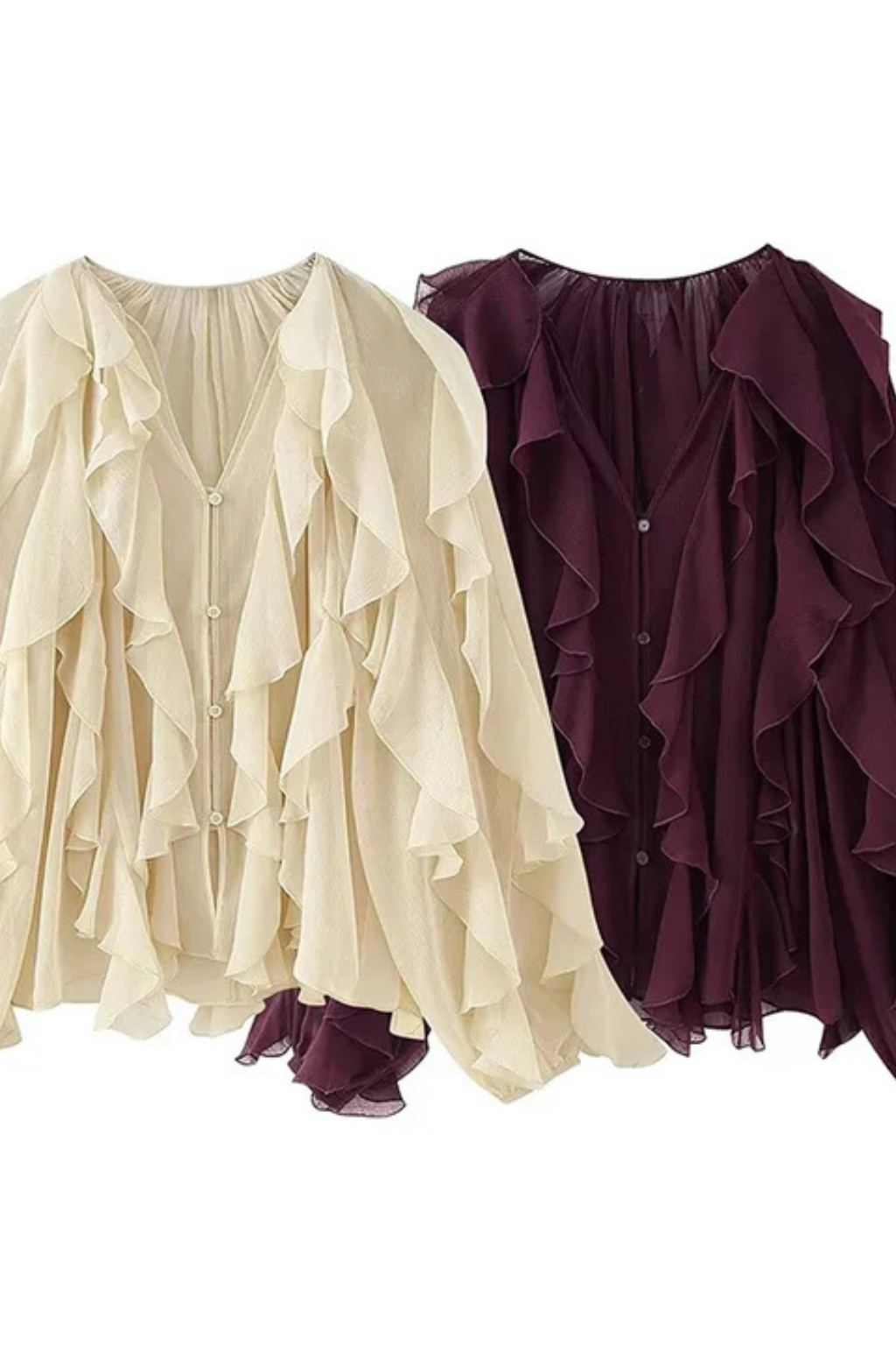 Women's Lightweight Layered Ruffle Blouse | Elegant Long Sleeve Summer Top 4