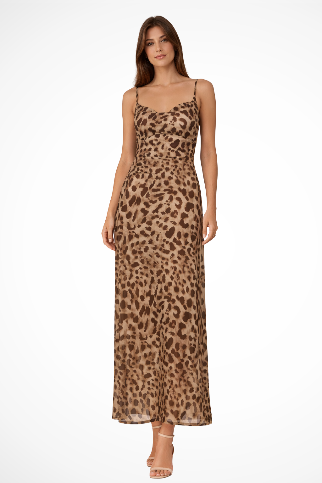 Women's Lightweight Leopard Print Maxi Dress | Elegant Spaghetti Strap Summer Gown 1