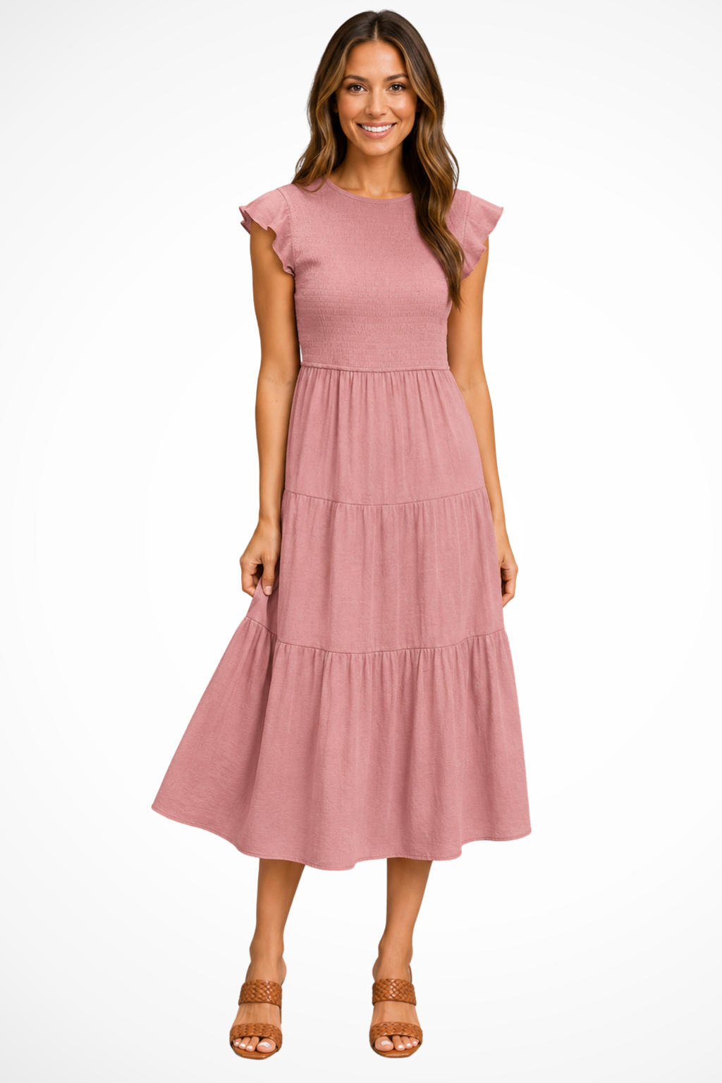 Women's Lightweight Midi Dress | Elegant Tiered Flutter Sleeve Summer Dress 1