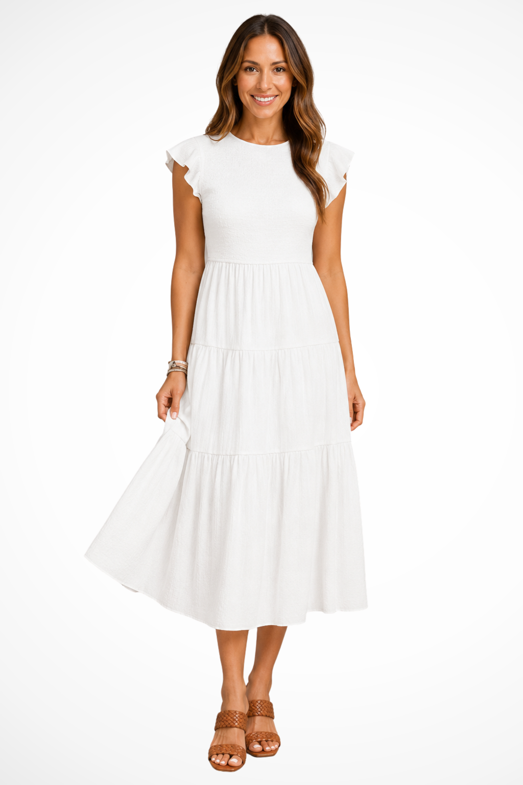 Women's Lightweight Midi Dress | Elegant Tiered Flutter Sleeve Summer Dress 2