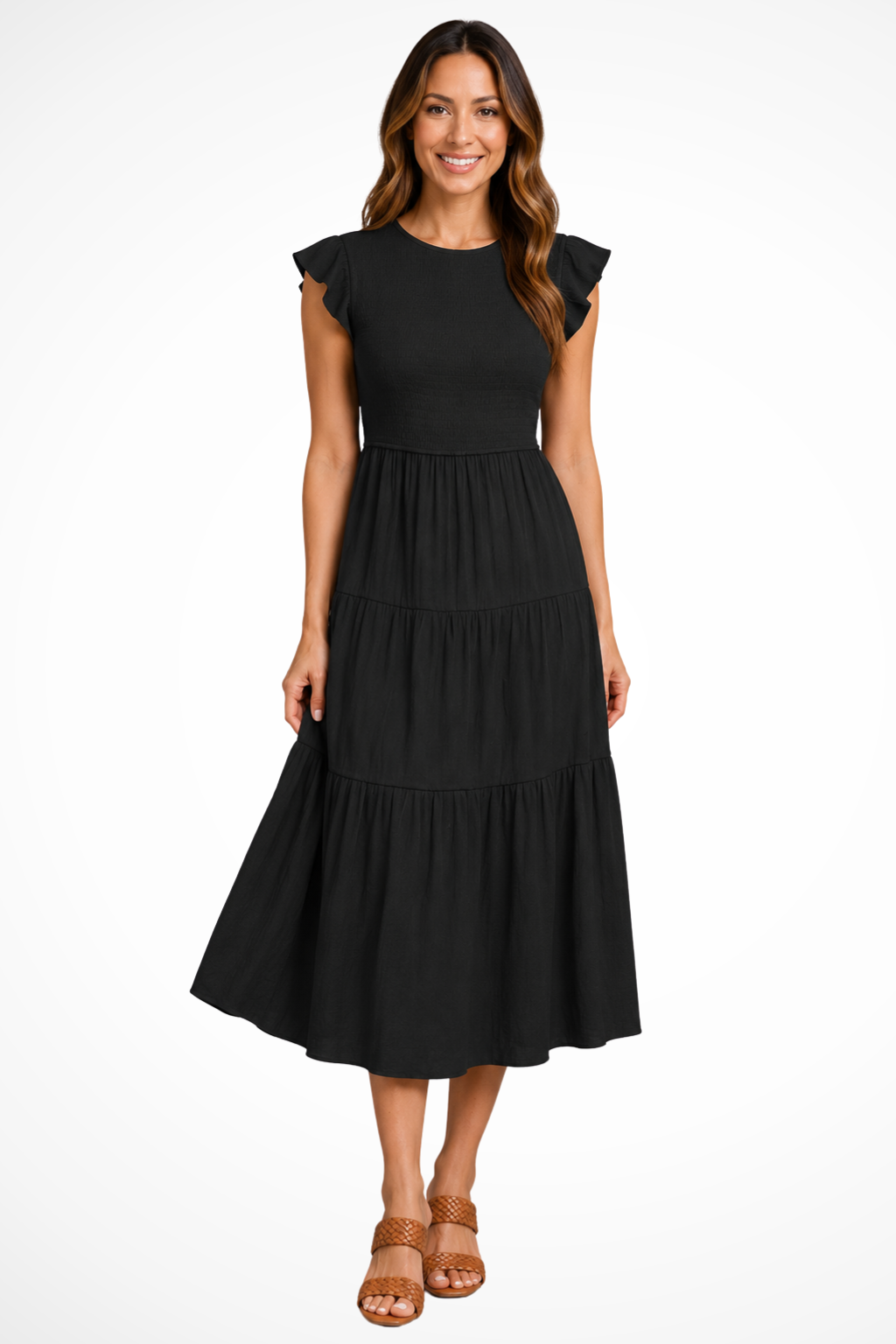 Women's Lightweight Midi Dress | Elegant Tiered Flutter Sleeve Summer Dress 3