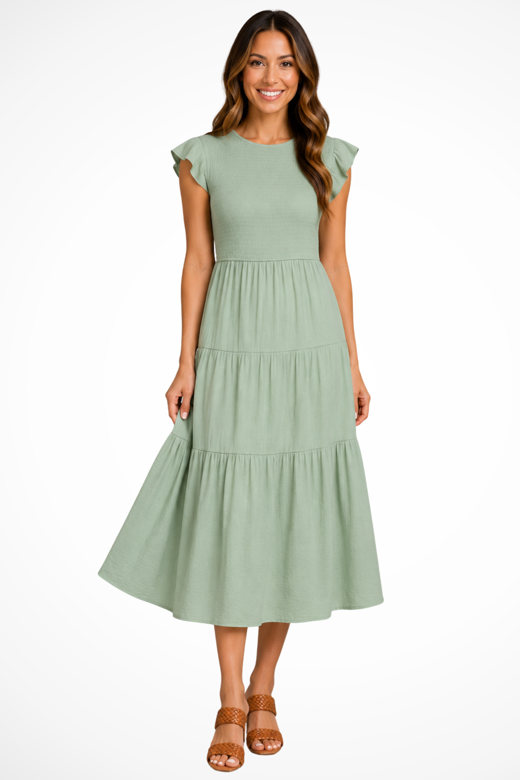 Women's Lightweight Midi Dress | Elegant Tiered Flutter Sleeve Summer Dress 4
