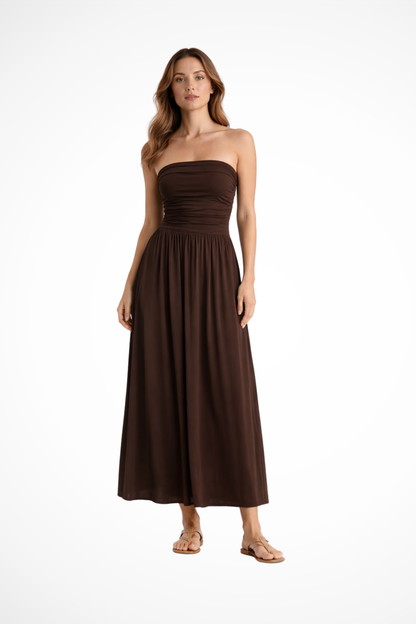 Women's Lightweight Pleated Maxi Dress | Elegant Strapless Summer Gown 0