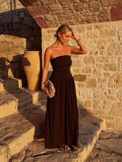 Women's Lightweight Pleated Maxi Dress | Elegant Strapless Summer Gown 2