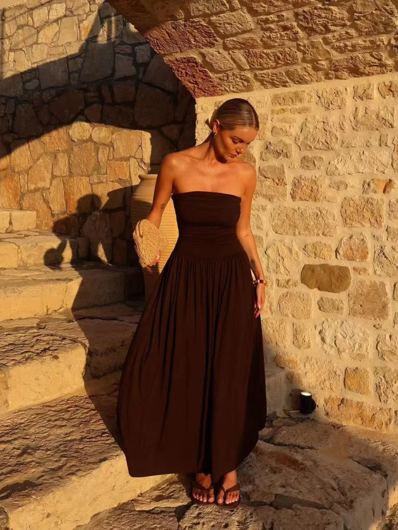 Women's Lightweight Pleated Maxi Dress | Elegant Strapless Summer Gown 3