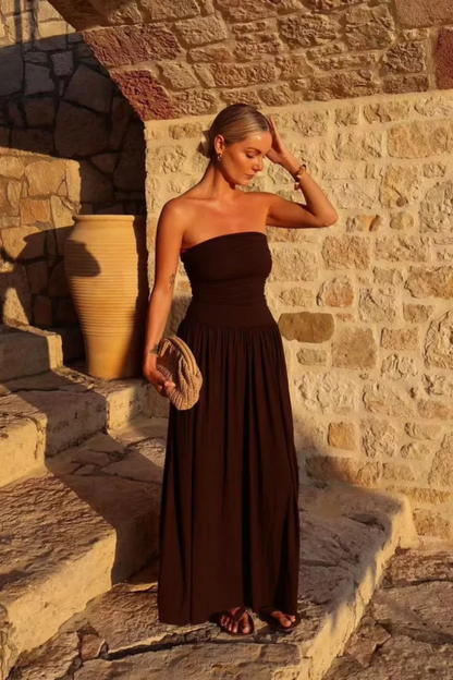 Women's Lightweight Pleated Maxi Dress | Elegant Strapless Summer Gown 4