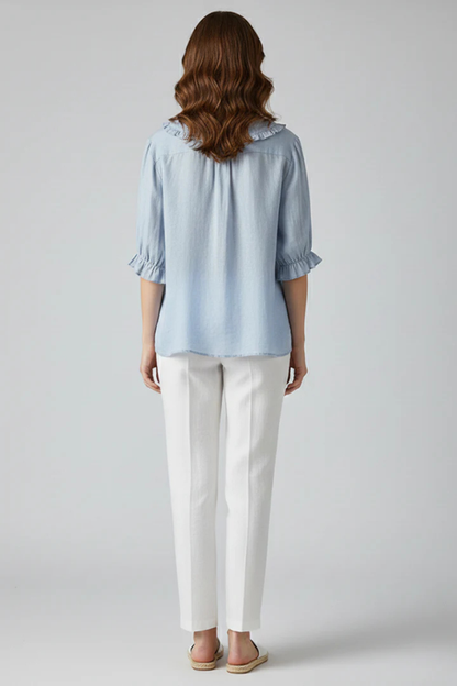 Women's Lightweight Ruffle Collar Blouse | Casual Relaxed Summer Top with Frill Sleeves 1