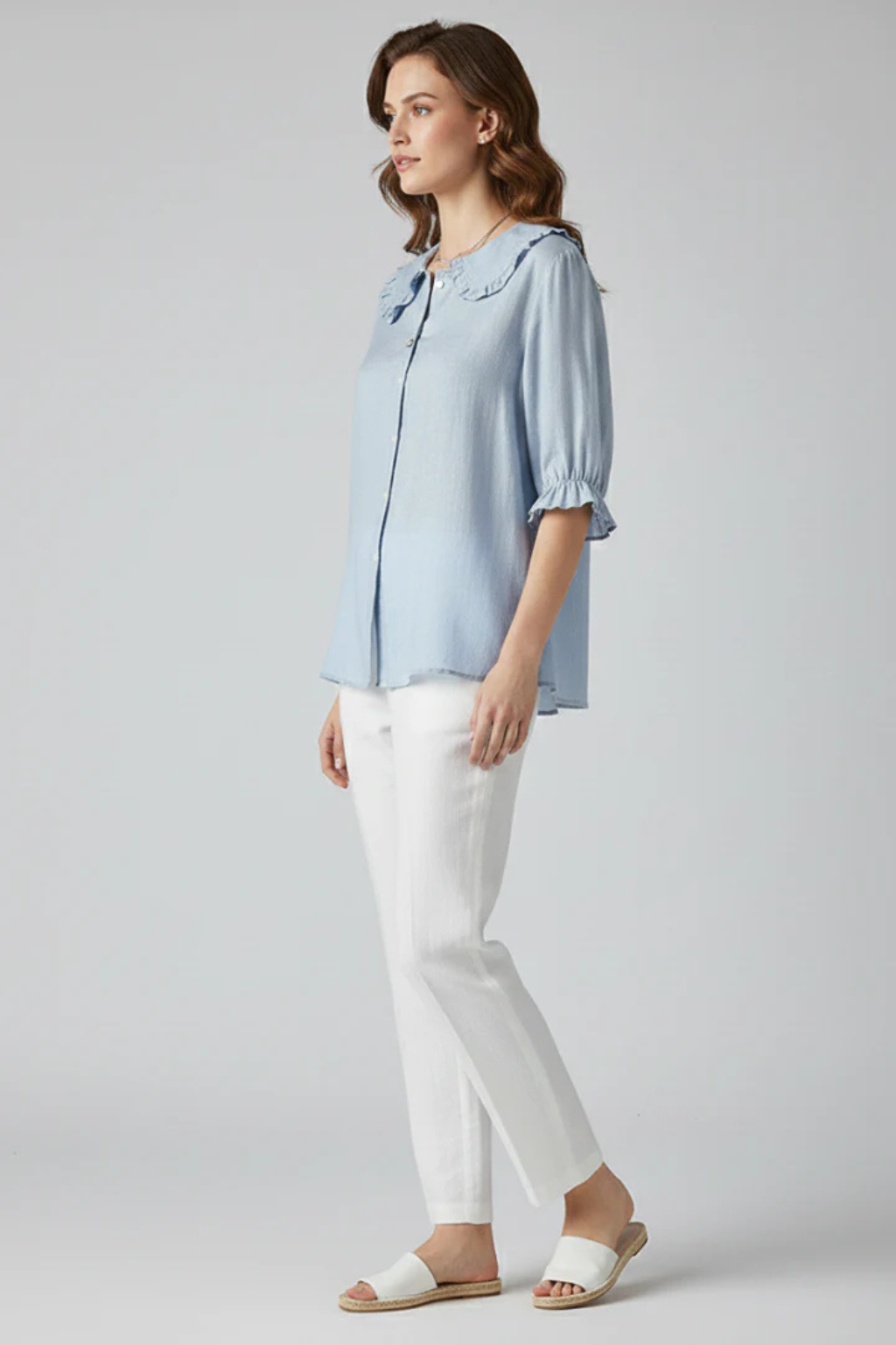 Women's Lightweight Ruffle Collar Blouse | Casual Relaxed Summer Top with Frill Sleeves 2