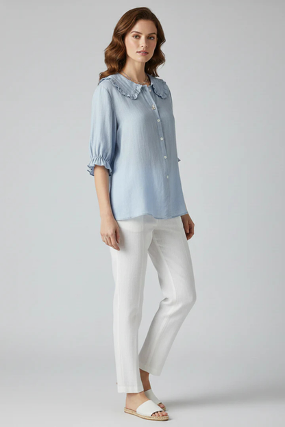 Women's Lightweight Ruffle Collar Blouse | Casual Relaxed Summer Top with Frill Sleeves 3