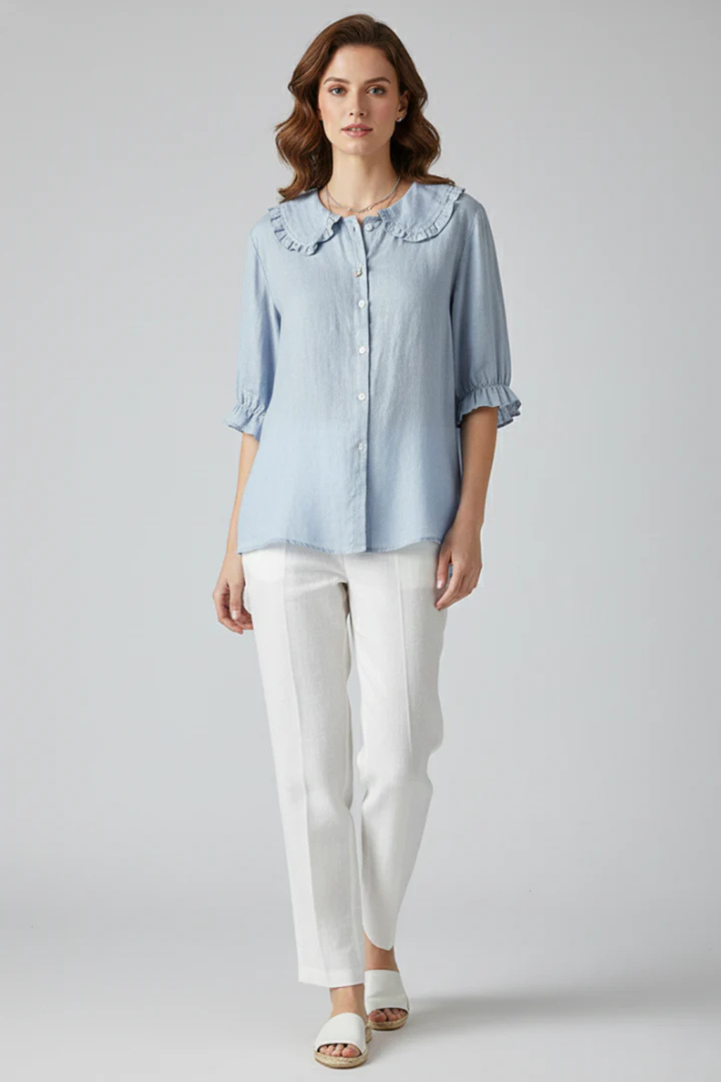 Women's Lightweight Ruffle Collar Blouse | Casual Relaxed Summer Top with Frill Sleeves 4