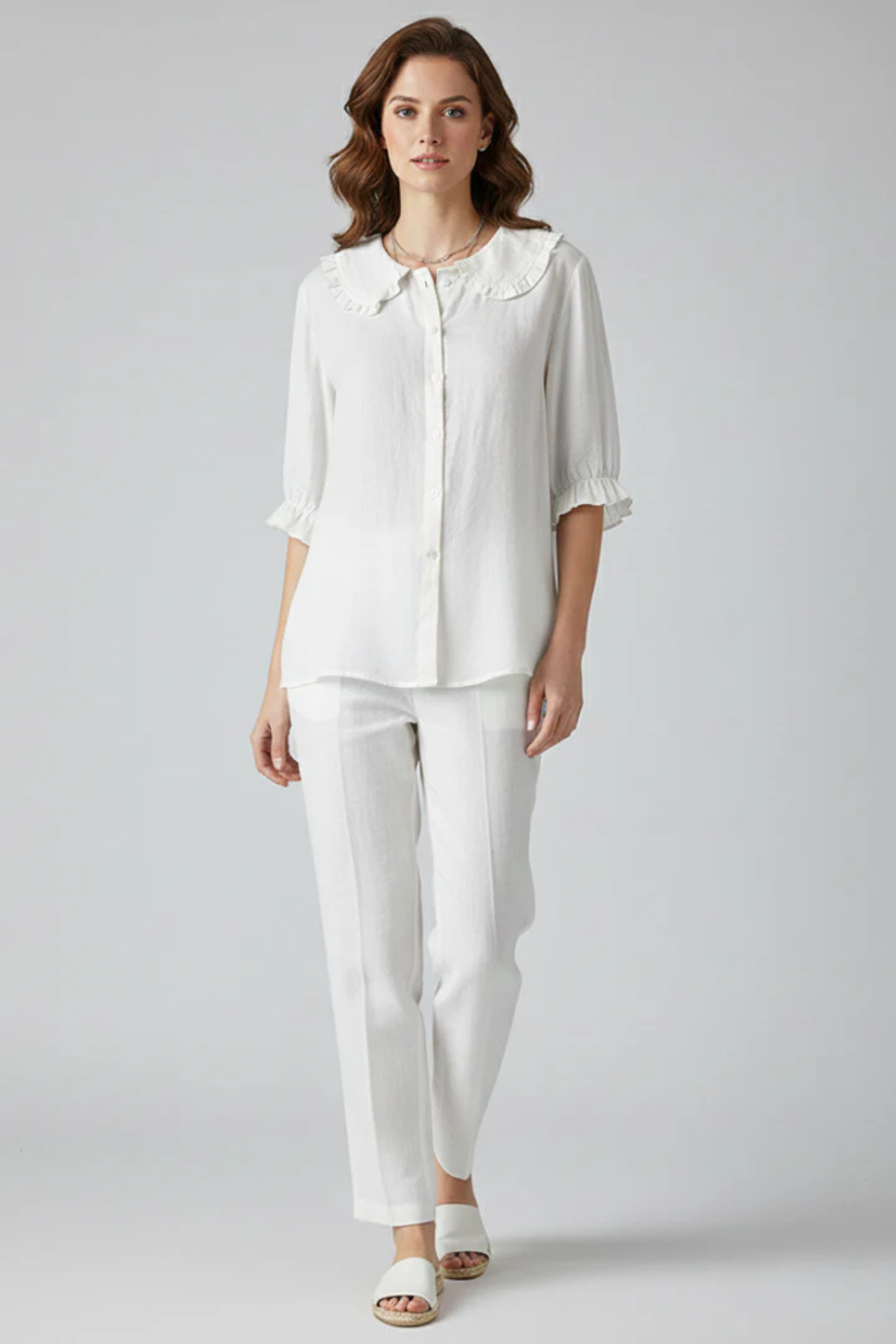 Women's Lightweight Ruffle Collar Blouse | Casual Relaxed Summer Top with Frill Sleeves 5
