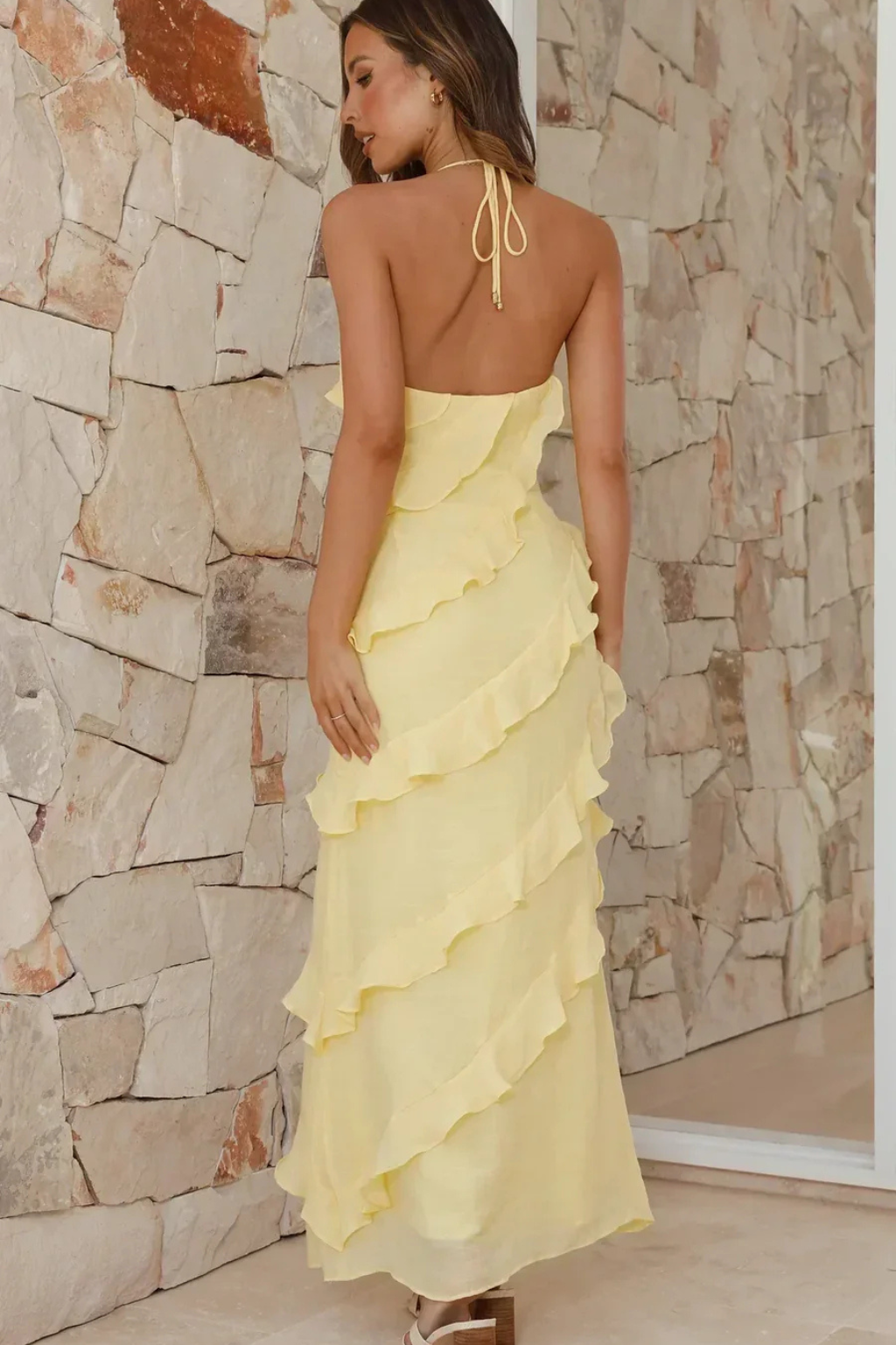 Women's Lightweight Ruffle Maxi Dress | Elegant Halter Neck Summer Dress 2
