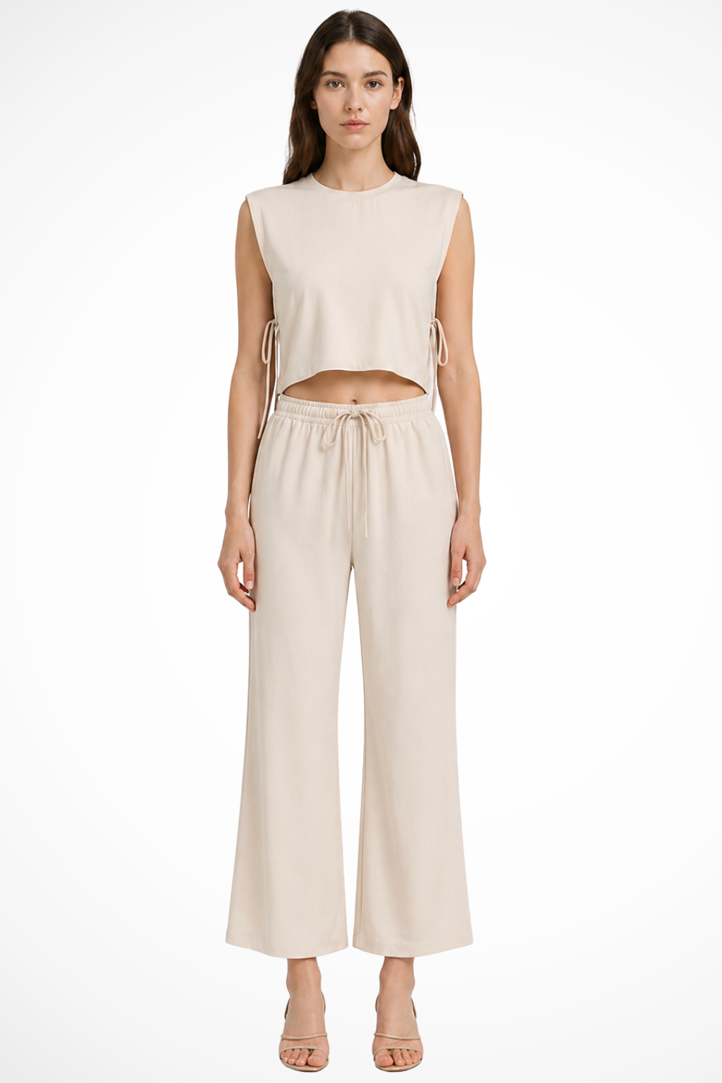 Women's Linen Crop Top and Wide Leg Trousers Set | Stylish Sleeveless Summer Outfit 0