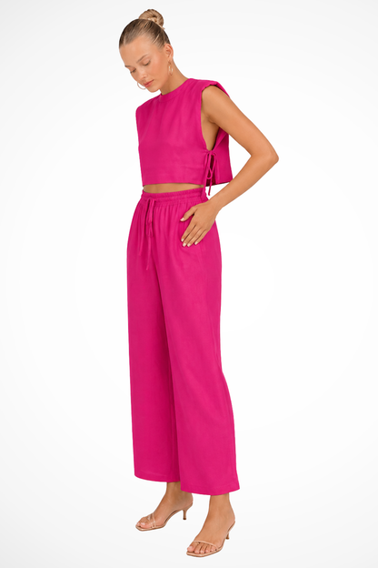 Women's Linen Crop Top and Wide Leg Trousers Set | Stylish Sleeveless Summer Outfit 10