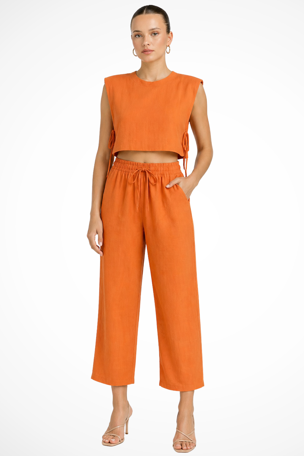 Women's Linen Crop Top and Wide Leg Trousers Set | Stylish Sleeveless Summer Outfit 4