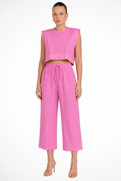 Women's Linen Crop Top and Wide Leg Trousers Set | Stylish Sleeveless Summer Outfit 6