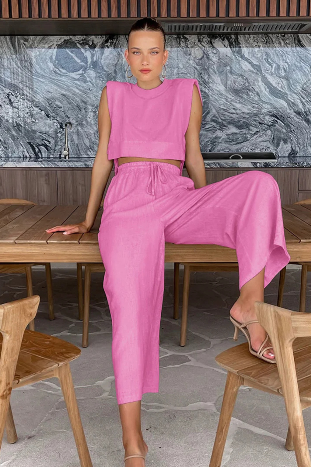 Women's Linen Crop Top and Wide Leg Trousers Set | Stylish Sleeveless Summer Outfit 7
