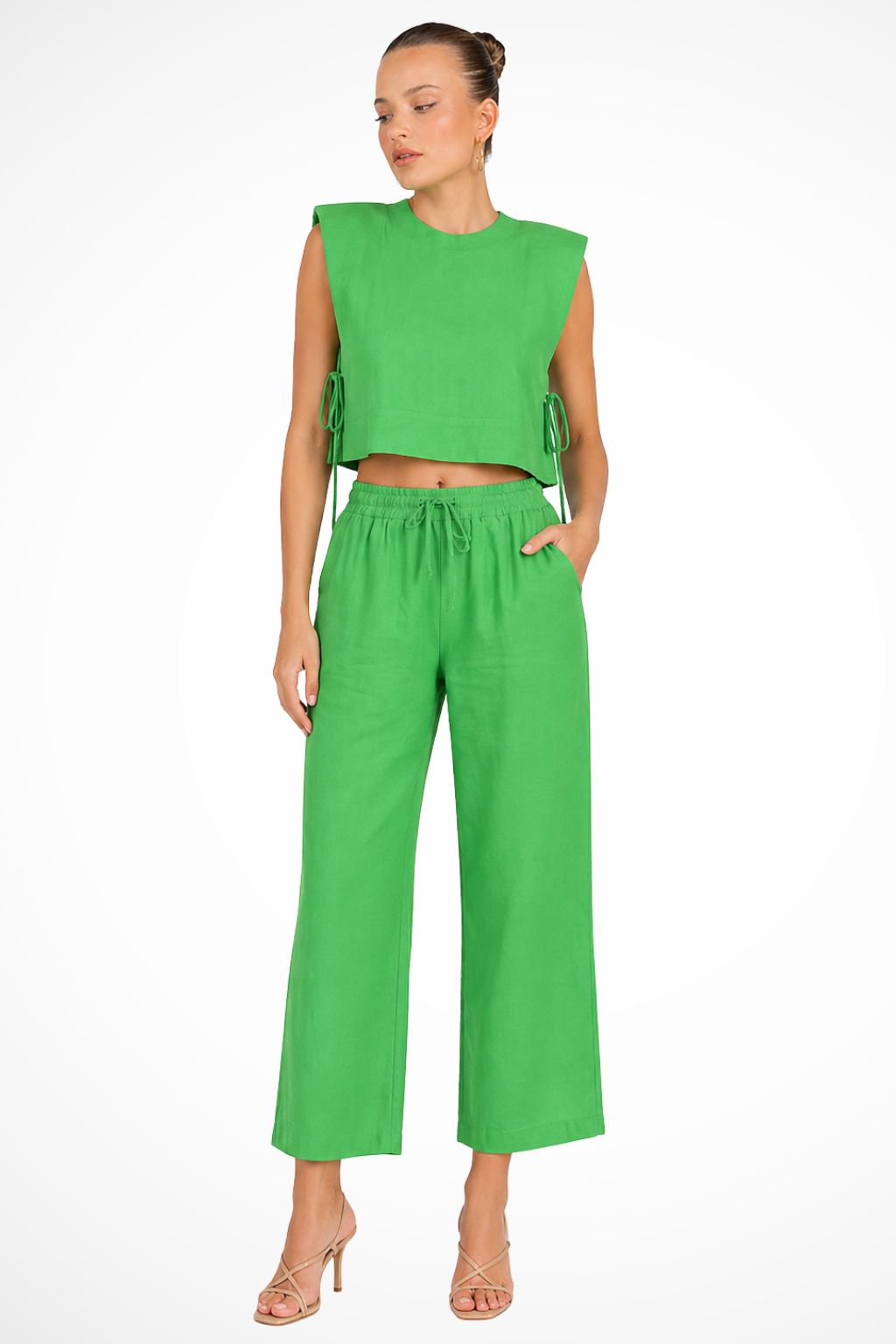 Women's Linen Crop Top and Wide Leg Trousers Set | Stylish Sleeveless Summer Outfit 8