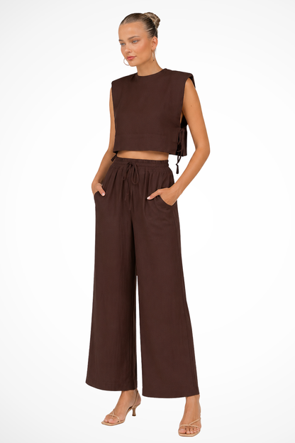Women's Linen Crop Top and Wide Leg Trousers Set | Stylish Sleeveless Summer Outfit 9