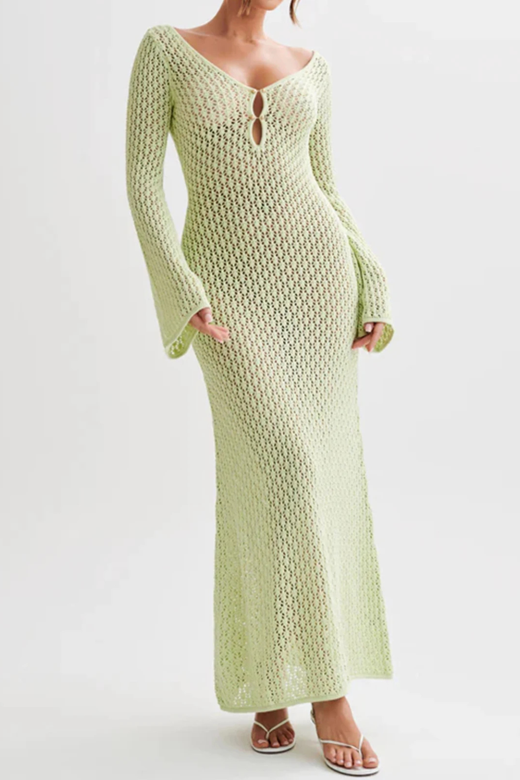 Women's Open Knit Maxi Dress | Elegant Long Sleeve Summer Beachwear 5