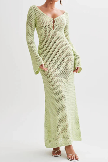 Women's Open Knit Maxi Dress | Elegant Long Sleeve Summer Beachwear 5