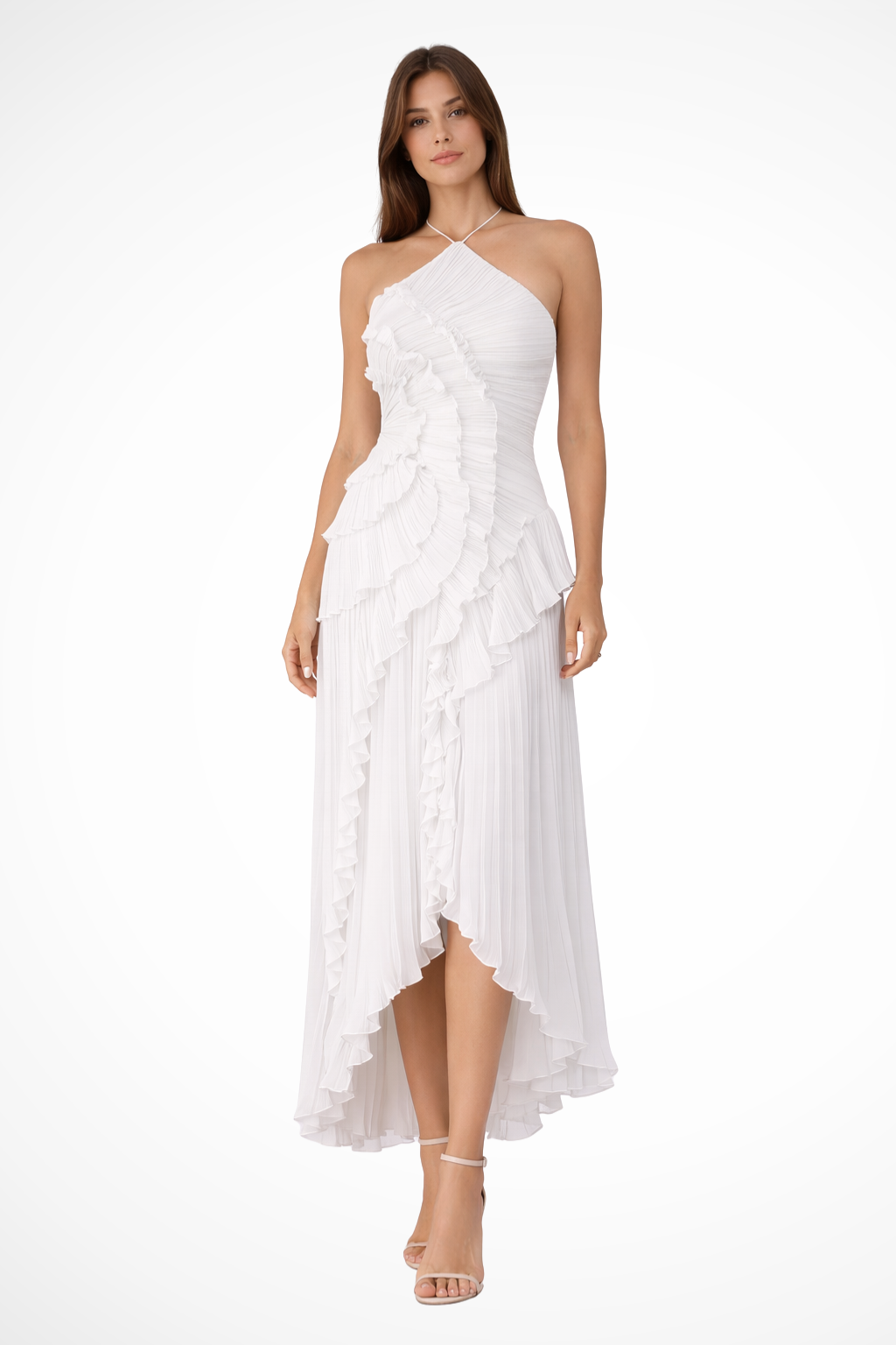 Women's Pleated Fabric Maxi Dress | Elegant Halter Ruffled Summer Gown 2