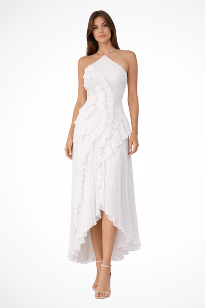 Women's Pleated Fabric Maxi Dress | Elegant Halter Ruffled Summer Gown 2