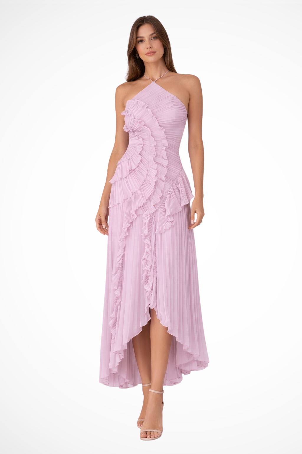 Women's Pleated Fabric Maxi Dress | Elegant Halter Ruffled Summer Gown 3