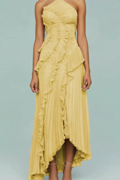 Women's Pleated Fabric Maxi Dress | Elegant Halter Ruffled Summer Gown 6