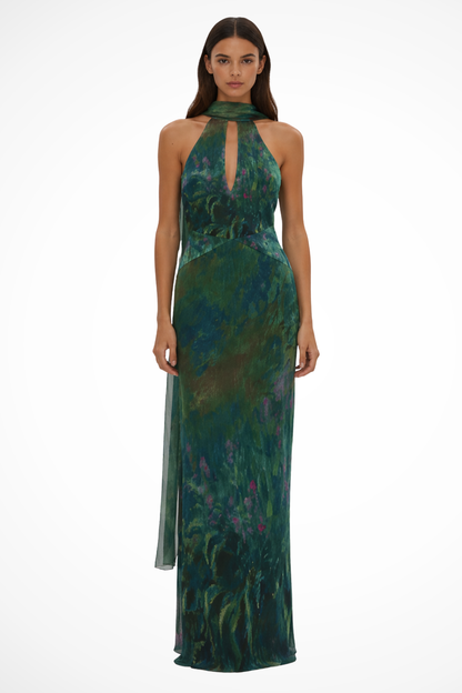 Women's Printed Fabric Maxi Dress | Elegant Halter Neck Summer Dress 0
