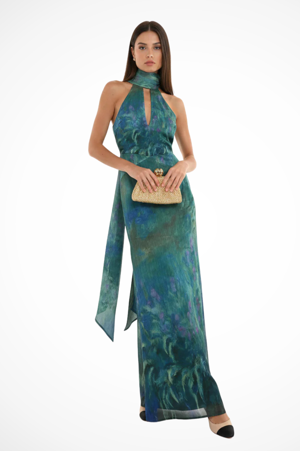 Women's Printed Fabric Maxi Dress | Elegant Halter Neck Summer Dress 1